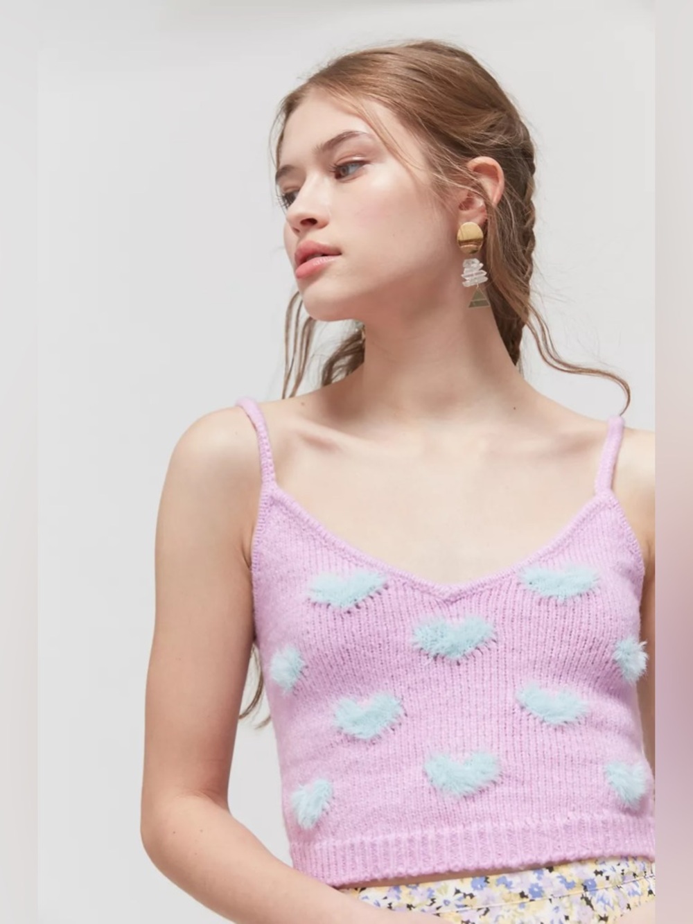 For Love & Lemons Scarlet Knit Heart Crop Top Pink Blue Size M